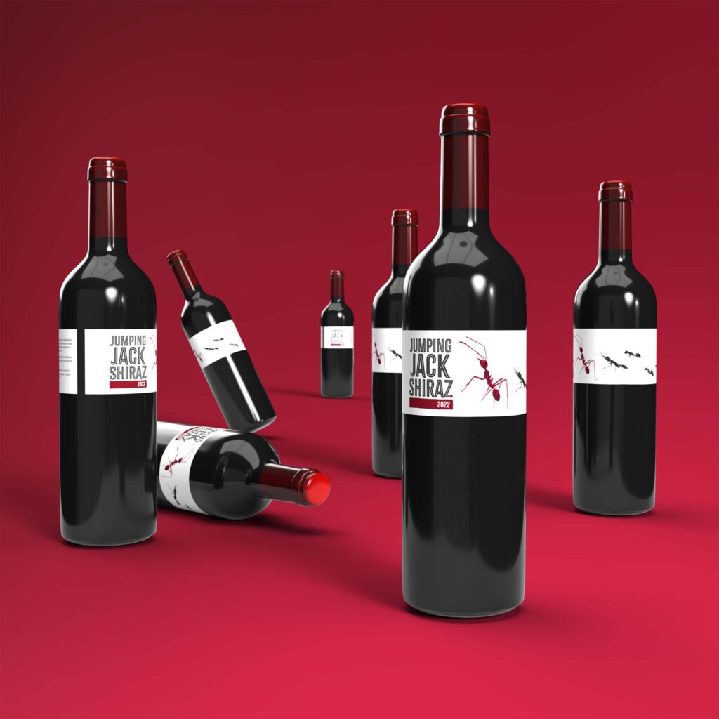 Agile Vineyard Jack Jumper Shiraz bottles on red background